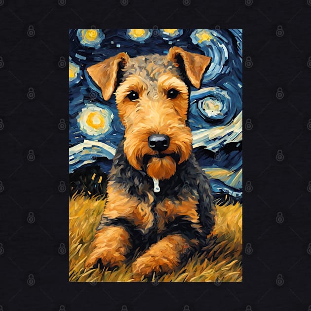 Airedale Terrier Dog Breed Painting in a Van Gogh Starry Night Art Style by Art-Jiyuu